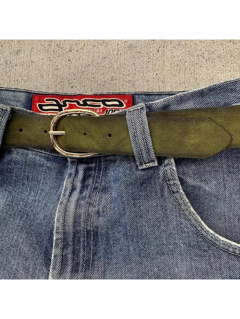 Faded Green leather belt with Gold oval belt buckle. Very cool unique belt. Y2k